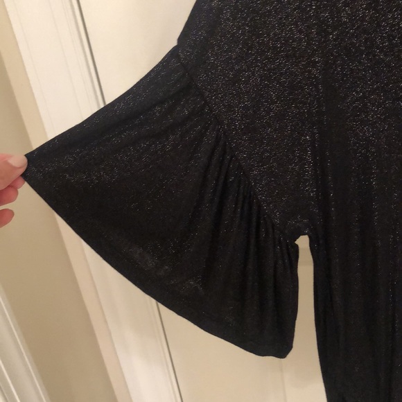 Shimmery Black Trumpet Sleeve Blouse - Picture 5 of 7